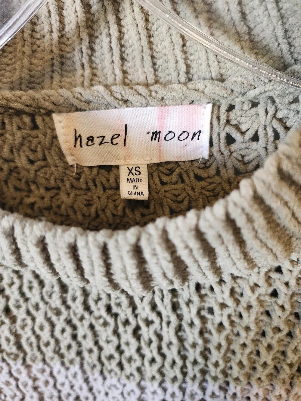 Hazel Moon Colorblock Knit Crewneck Sweater in Olive, Gray & Cream